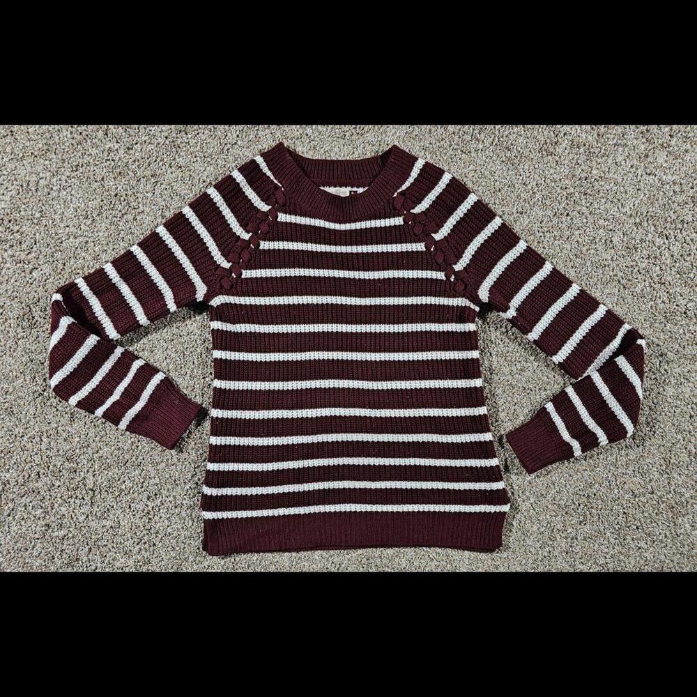 SO Women's Red & White Striped Long Sleeve Slit Sweater XL